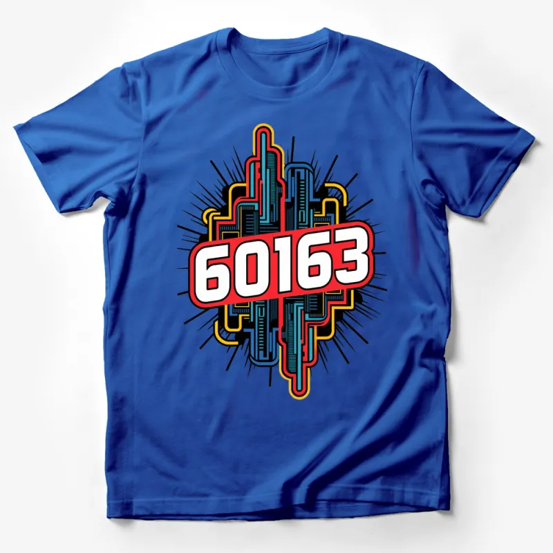 Retro City Skyline Graphic T-Shirt, Colorful Urban 60163 Design, Trendy Street Style Tee Male T-Shirt