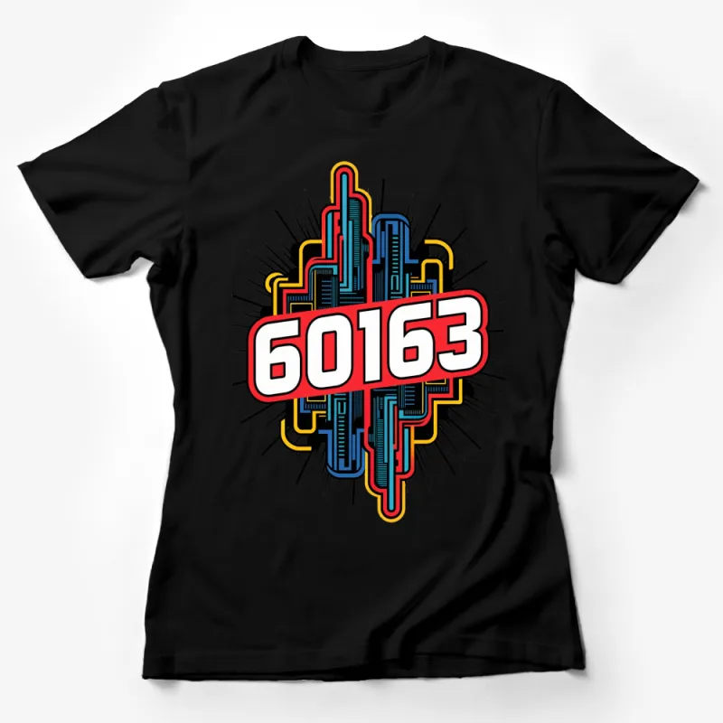 Retro City Skyline Graphic T-Shirt, Colorful Urban 60163 Design, Trendy Street Style Tee Female T-Shirt