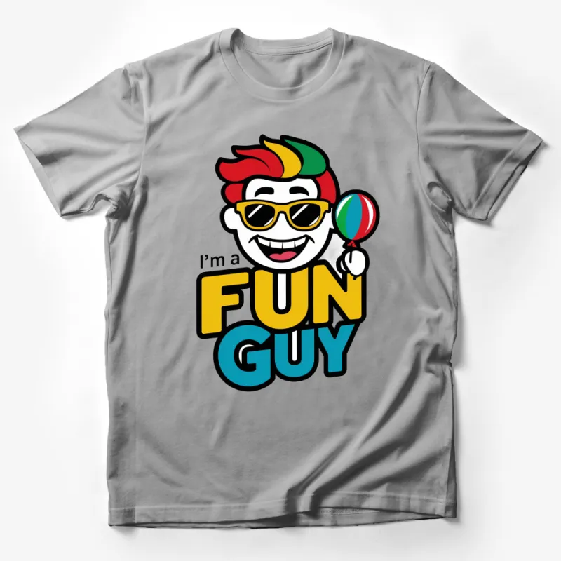 Fun Guy Cartoon T-Shirt, Colorful Graphic Tee, Quirky Sunglasses and Balloon Design, Unique Gift Idea Male T-Shirt