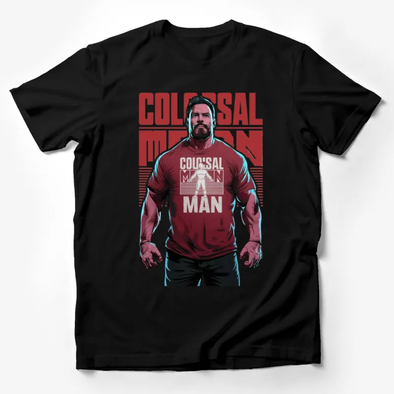 Colossal Man Graphic T-Shirt, Red and White, Bold Superhero Tee, Muscle Man Design, Casual Streetwear Male T-Shirt