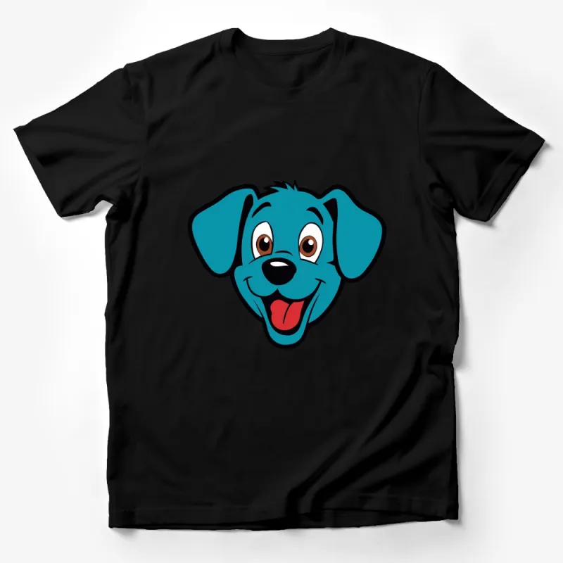 Cute Blue Dog Cartoon Face T-Shirt, Kids Friendly Puppy Graphic Tee, Unisex Male T-Shirt