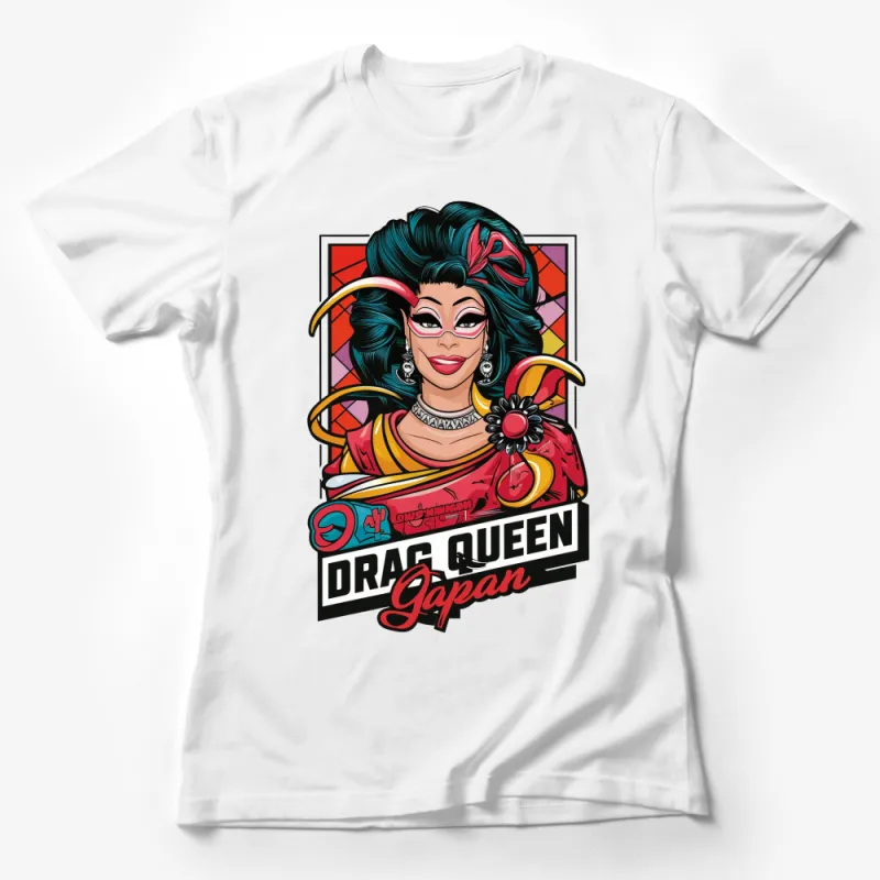 Bold Drag Queen Japan Graphic T-Shirt, Vibrant Pop Art Style, Unique Fashion Statement Top Female T-Shirt