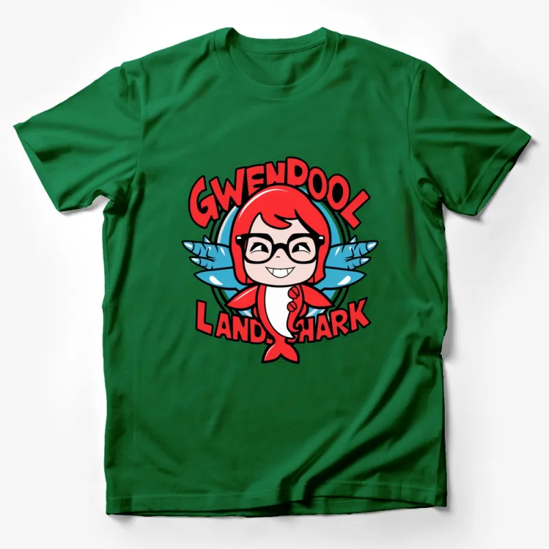 Gwenpool Landshark Cartoon Graphic Tee, Fun Comic Character Red T-Shirt Male T-Shirt