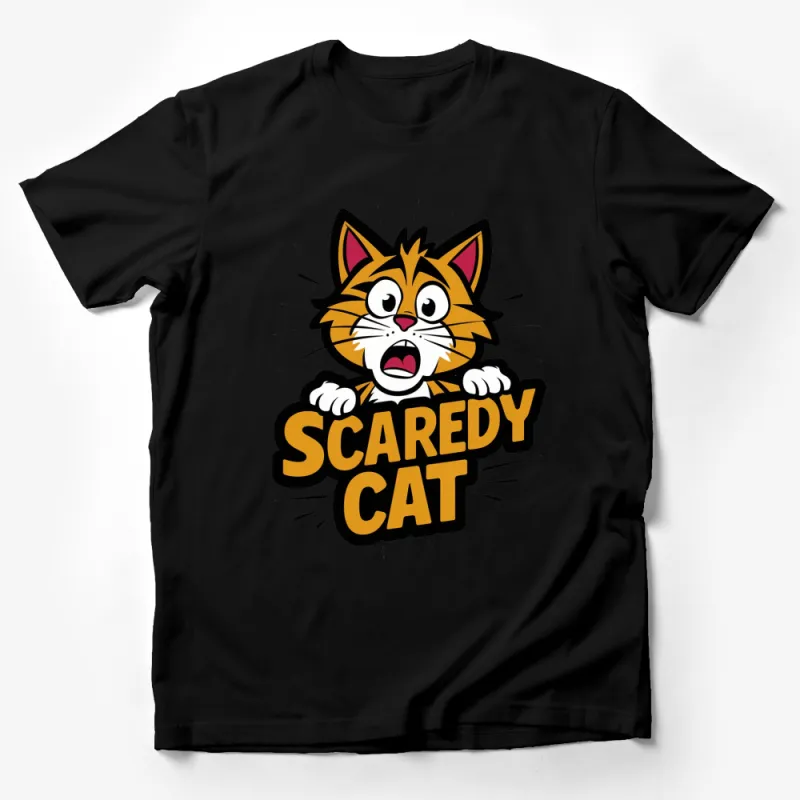 Scaredy Cat T-Shirt, Cartoon Cat Graphic Tee, Funny Cat Lover Gift, Unisex Adult Clothing Male T-Shirt