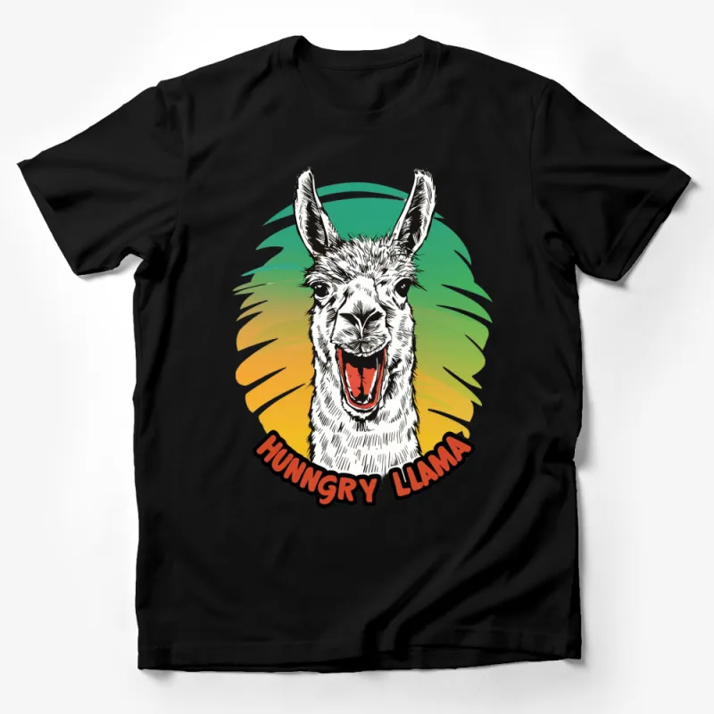 Hungry Llama Graphic T-Shirt, Fun Animal Love Cotton Tee, Casual Artistic Alpaca Shirt for All Ages Male T-Shirt