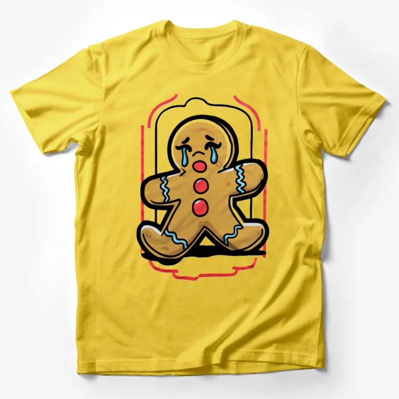 Cute Gingerbread Man T-Shirt, Sad Cookie Cartoon, Unisex Kids and Adult Sizes Male T-Shirt