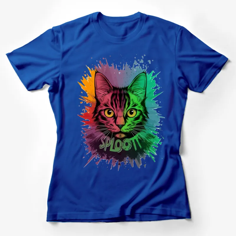 Colorful Cat T-Shirt, Vibrant Watercolor Cat Face, Unisex Cat Lover Apparel, Unique Pet Art Graphic Tee, Gift for Cat Owners Female T-Shirt