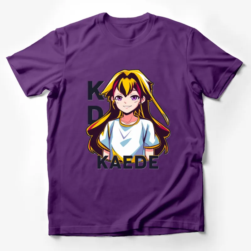 Anime Girl Kaede Graphic T-Shirt, Vibrant Yellow Hair Manga Style Tee Male T-Shirt