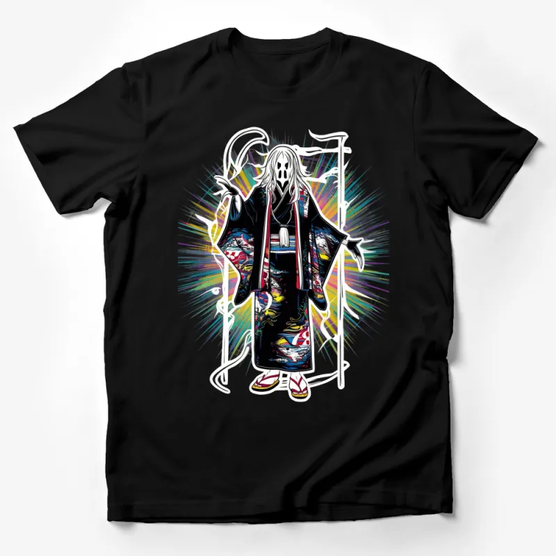 Unique Anime Samurai Graphic T-Shirt, Colorful Traditional Japanese Warrior Design, Modern Casual Streetwear, Unisex Male T-Shirt