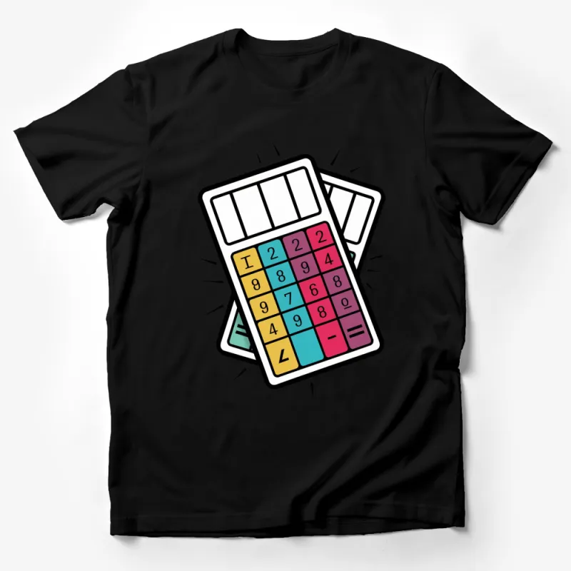 Colorful Vintage Calculator Graphic T-Shirt, Retro 90s Style Tee, Math Geek Chic, Unisex Fit Male T-Shirt