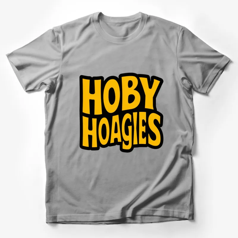 Vintage Hoby Hoagies Logo T-Shirt, Retro Bold Yellow and Black Tee Male T-Shirt