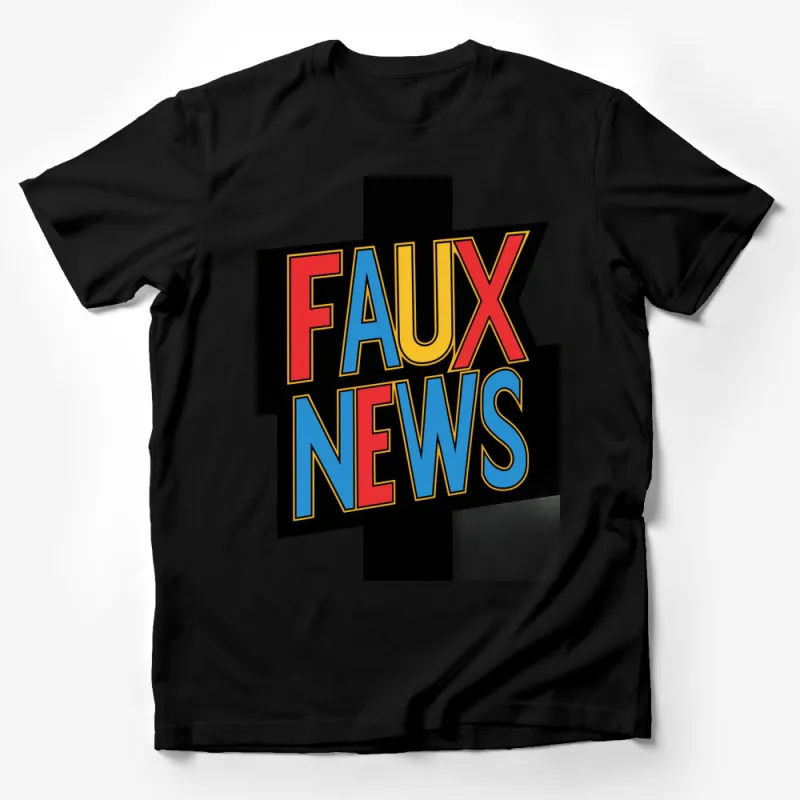 Faux News Bold Text Graphic T-Shirt, Colorful Retro Style Tee, Unisex Fashion Statement Shirt, Unique Typography Design Male T-Shirt