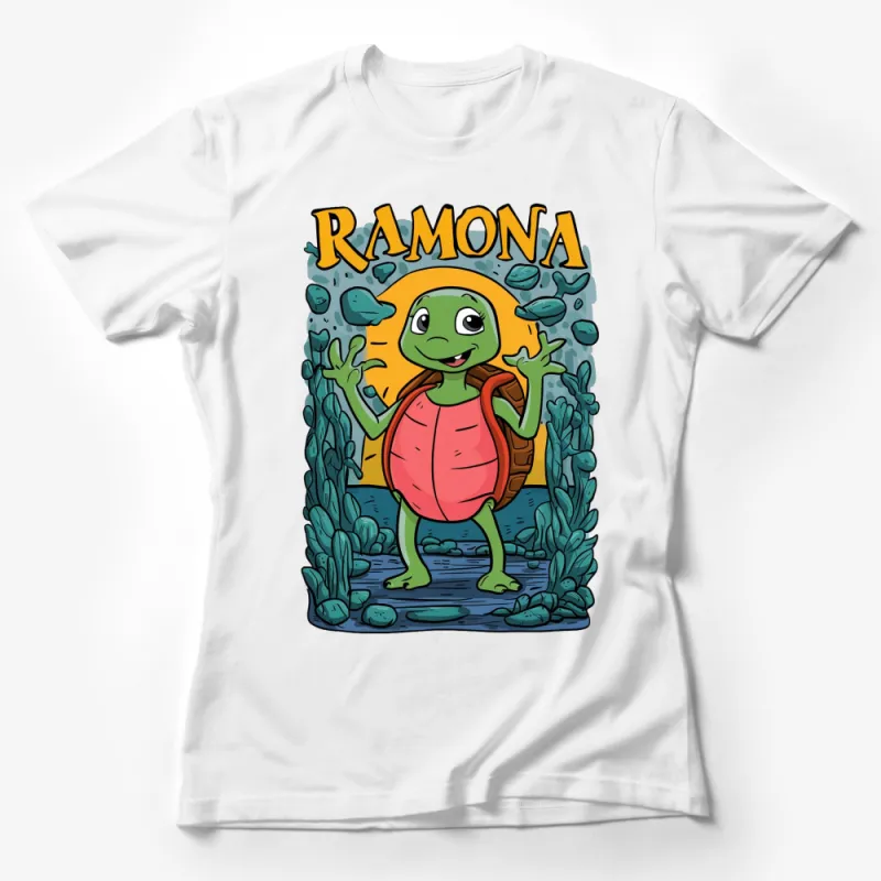 Ramona Cartoon Turtle T-Shirt, Kids Friendly Animal Graphic Tee, Colorful Illustration, Unique Gift Idea Female T-Shirt