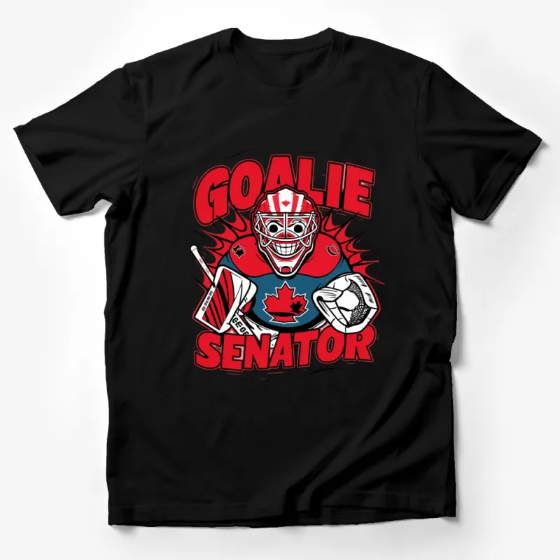 Goalie Senator Hockey T-Shirt - Red Canada Maple Leaf Ice Hockey Goalkeeper Fan Tee - Sports Lover Apparel Male T-Shirt