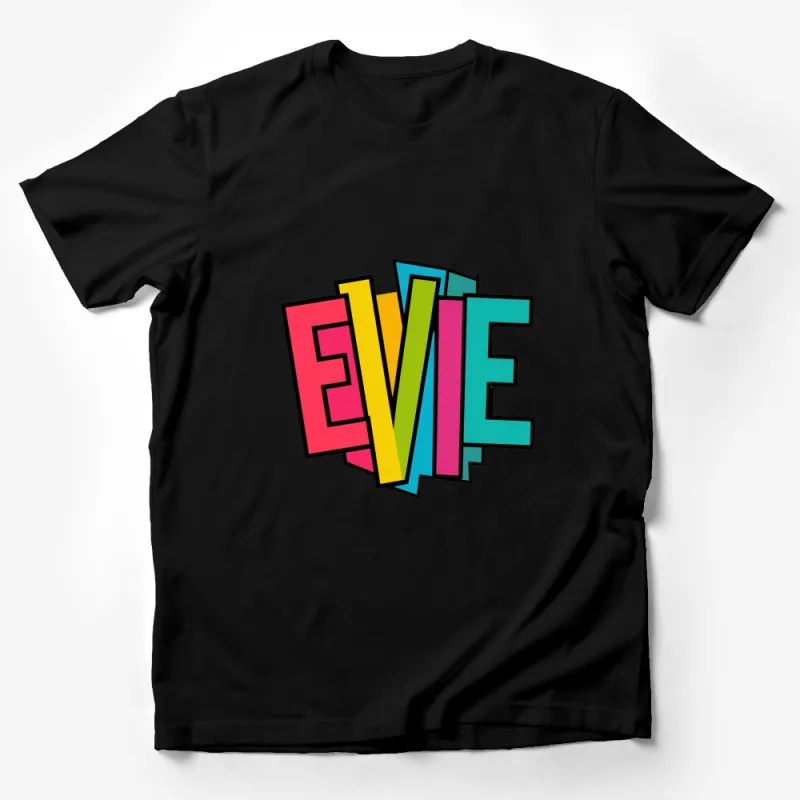 Colorful Pop Art Style EVIE Text Graphic T-Shirt, Fun Bold Unisex Tee Male T-Shirt