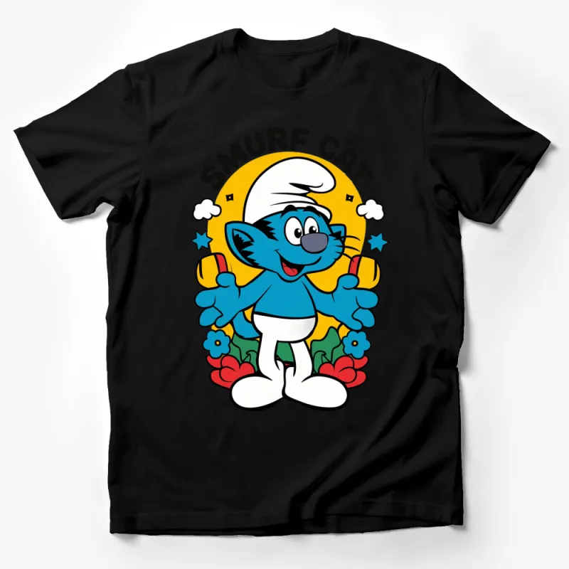 Smurf Cat Cartoon T-Shirt, Cute Blue Cat Graphic Tee, Funny Kids and Adult Shirt Male T-Shirt