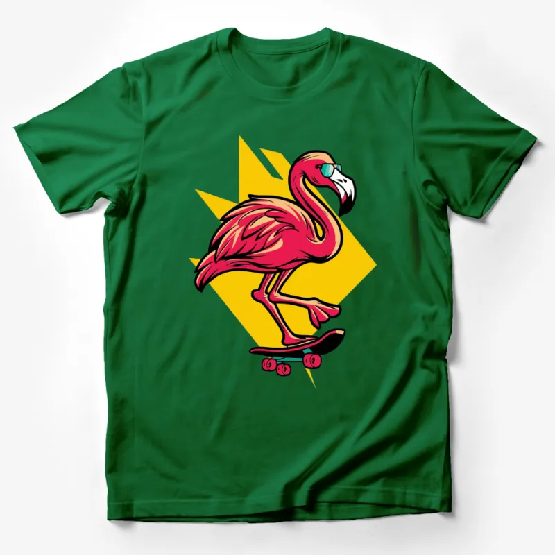 Cool Skateboarding Flamingo T-Shirt, Trendy Graphic Tee, Hipster Skate Style, Vibrant Colors Male T-Shirt