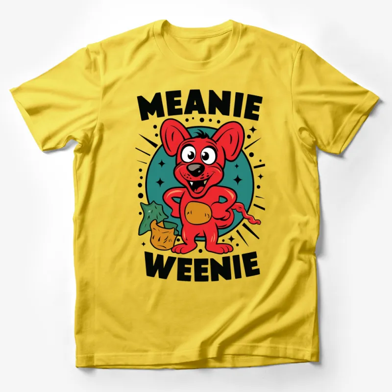 Meanie Weenie Cartoon Dog T-Shirt, Cute Red Dog Graphic Tee, Fun Kids and Adults Unisex Top Male T-Shirt