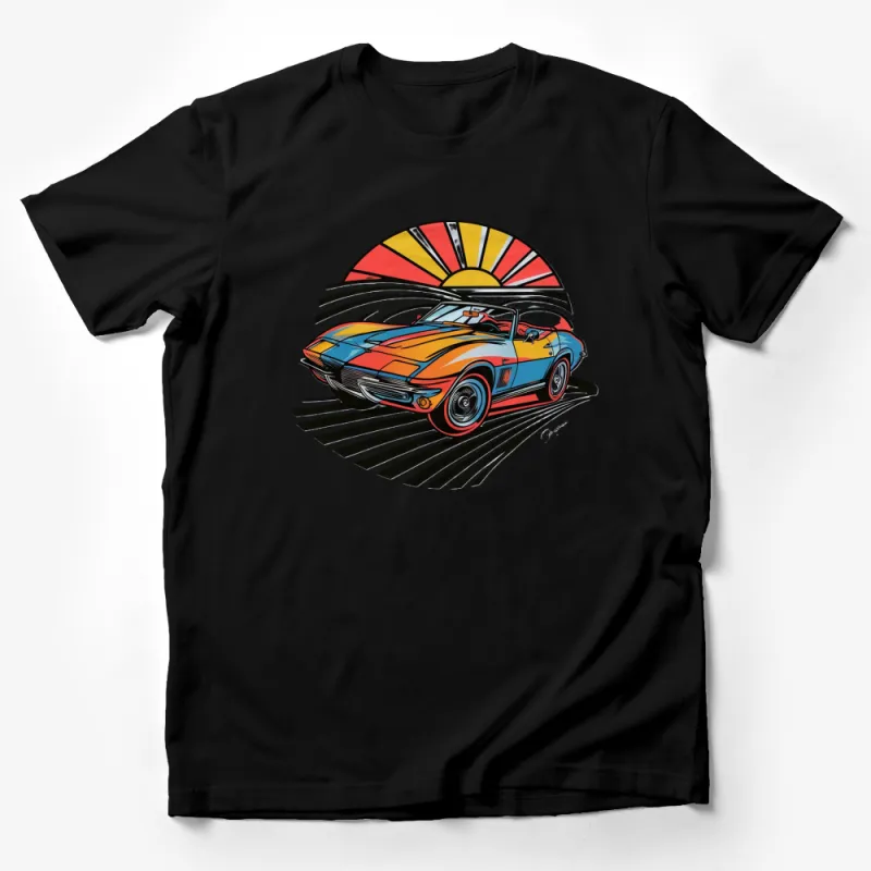 Vintage Car T-Shirt, Classic Corvette Illustration, Colorful Retro Automotive Art Tee, Unique Gift for Car Lovers Male T-Shirt