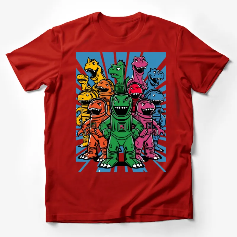 Colorful Dinosaur Cartoon Graphic Tee, Kids Dino T-Shirt, Fun Space Dinosaurs Top, Unisex Children's Clothing Male T-Shirt