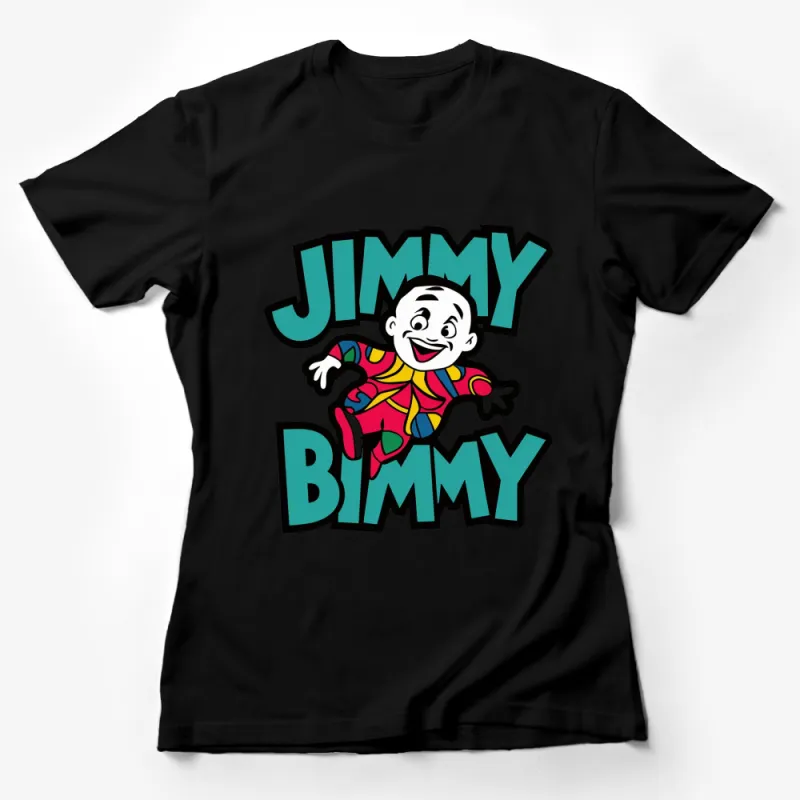 Colorful Jimmy Bimmy Cartoon Character T-Shirt, Fun Kids Graphic Tee, Vibrant Casual Wear Female T-Shirt