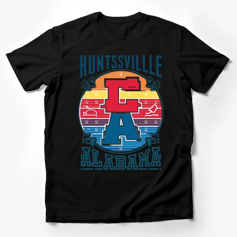 Huntsville Alabama Vintage Style T-Shirt, Bold Graphic Tee, Retro Sunset Design Male T-Shirt