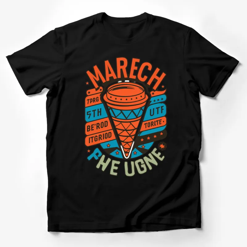 Retro Style Cone Graphic T-Shirt, Colorful Vintage Inspired Tee, Unique Artist Design Top, Casual Streetwear Male T-Shirt