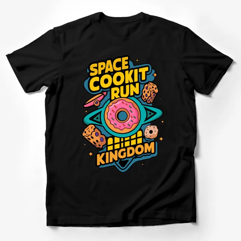 Space Cookie Run Kingdom Graphic T-Shirt, Colorful Donut and Cookies Cartoon Design Tee, Rocket Spaceship Apparel Male T-Shirt