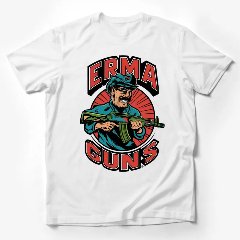 Vintage Style Erma Guns Logo T-Shirt, Classic Comic Book Art, Collectible Graphic Tee, Retro Fashion Male T-Shirt