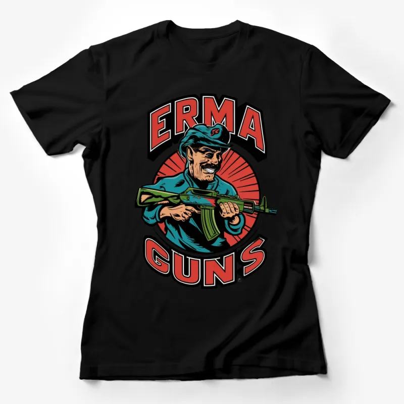 Vintage Style Erma Guns Logo T-Shirt, Classic Comic Book Art, Collectible Graphic Tee, Retro Fashion Female T-Shirt