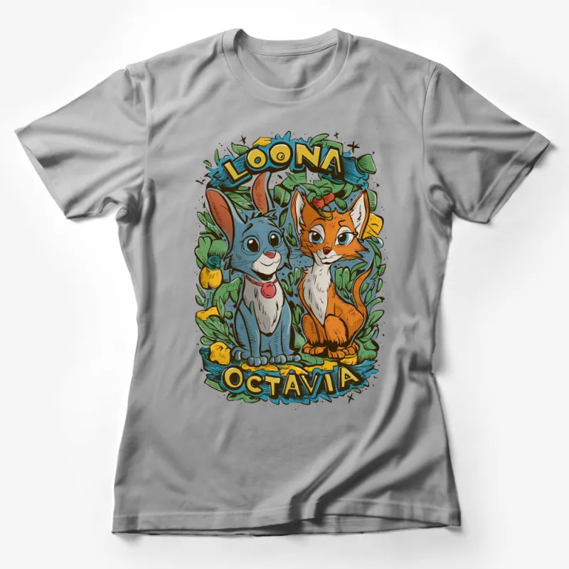 Loona Octavia Cartoon Fox and Bunny Friends Cute Animal T-Shirt, Unisex Kids Graphic Tee, Colorful Casual Shirt Female T-Shirt