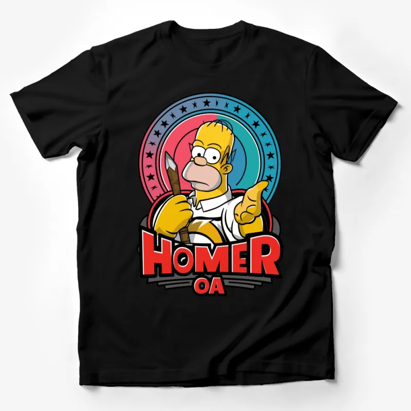 Homer Simpson Astronaut Cartoon T-Shirt, Colorful Space Theme Tee, Fun Pop Culture Apparel, Unisex Gift Male T-Shirt