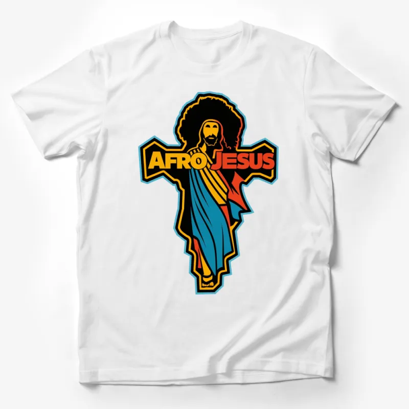 Afro Jesus Graphic T-Shirt, Colorful Religious Icon Tee, Unisex Fashion, Spiritual Streetwear Male T-Shirt