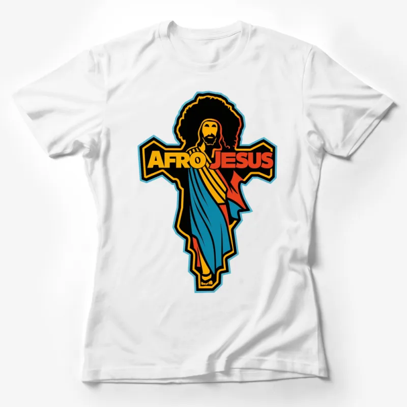 Afro Jesus Graphic T-Shirt, Colorful Religious Icon Tee, Unisex Fashion, Spiritual Streetwear Female T-Shirt