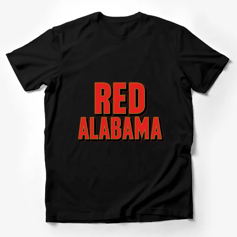 Bold Red Alabama Text Graphic T-Shirt, Unisex Cotton Tee, Stylish Casual Wear, Patriotic State Pride Shirt Male T-Shirt