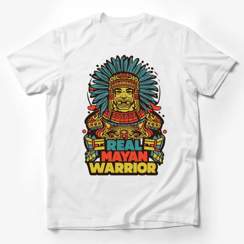 Colorful Real Mayan Warrior Graphic T-Shirt, Aztec Art Print Tee, Cultural Heritage Shirt, Unique Gift Idea Male T-Shirt