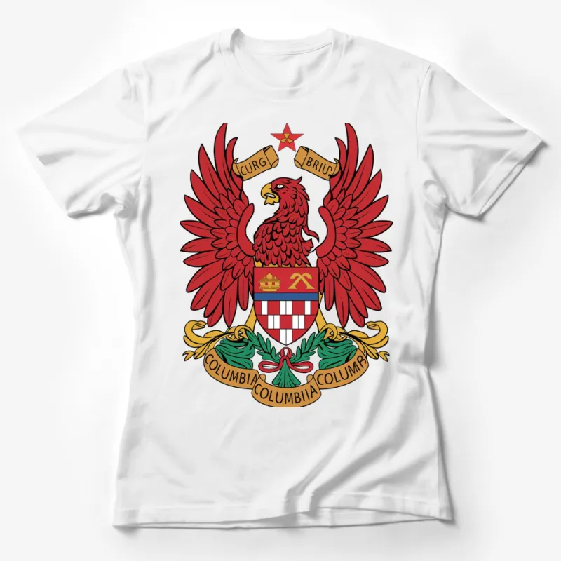 Bold Red Eagle Emblem T-Shirt, Unisex Vintage Inspired Crest Tee, Unique Graphic Statement Shirt Female T-Shirt