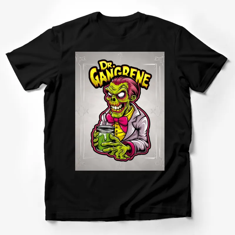 Dr. Gangrene Zombie Graphic T-Shirt, Neon Green Monster, Men's Fashion Tee, Scary Character Design, Halloween Apparel Male T-Shirt