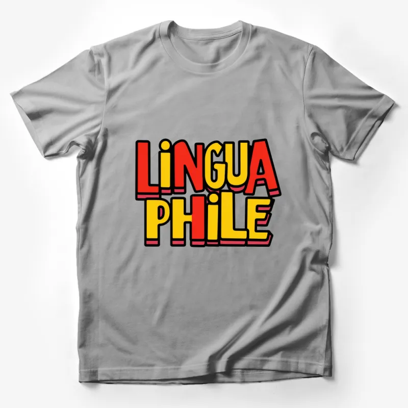 Linguaphile Pop Art Style T-Shirt, Bold Colorful Text Graphic Tee, Unisex Casual Wear Male T-Shirt