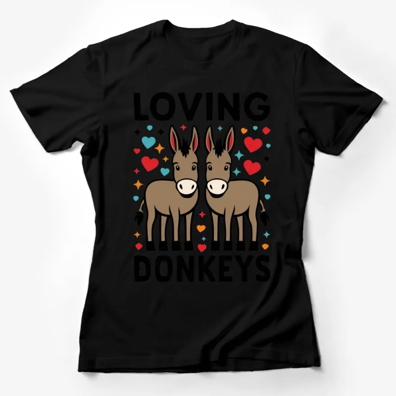 Loving Donkeys Cute Graphic T-Shirt, Animal Love Hearts Tee, Fun Casual Wear, Unisex Adult Clothing Female T-Shirt