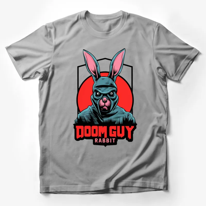 Doom Guy Rabbit T-Shirt, Men's Graphic Tee, Funny Gamer T-Shirt, Unique Comic Rabbit Shirt, Cool Pop Culture Apparel Male T-Shirt