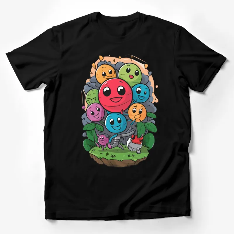 Colorful Cartoon Planets Smiling Faces Kids Space T-Shirt, Fun Outer Space Tee, Unisex Children's Clothing Male T-Shirt