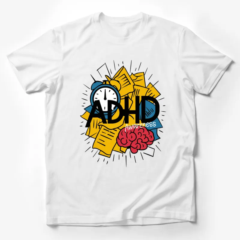 ADHD Awareness Graphic T-Shirt, Colorful Brain Design, Mental Health Support Tee Male T-Shirt