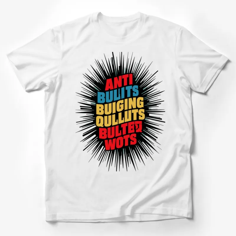 Anti Bullets Graphic T-Shirt, Bold Typography in Red and Yellow, Unique Statement Tee, Unisex Fashion Male T-Shirt