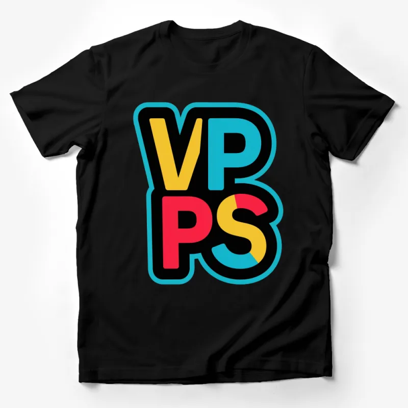 Colorful VPS Letter Logo Graphic T-Shirt, Bold Urban Style Casual Wear, Unisex Male T-Shirt