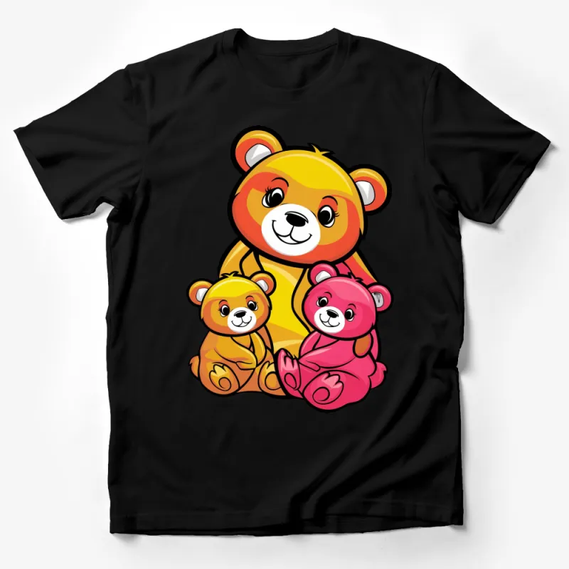 Cute Bear Family T-Shirt, Colorful Mom Bear and Cubs, Kids and Adults Casual Wear Male T-Shirt