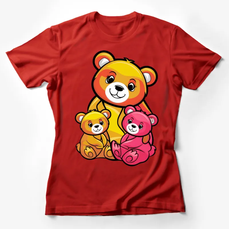 Cute Bear Family T-Shirt, Colorful Mom Bear and Cubs, Kids and Adults Casual Wear Female T-Shirt