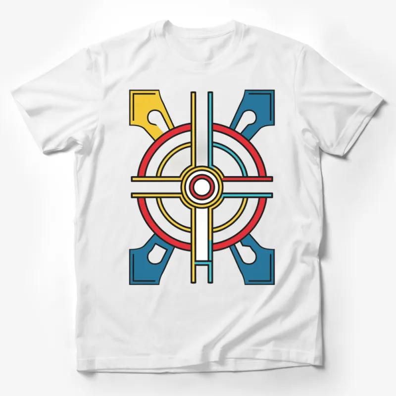 Colorful Geometric Circle and Cross Design Unisex T-Shirt, Trendy Graphic Tee, Casual Wear Male T-Shirt