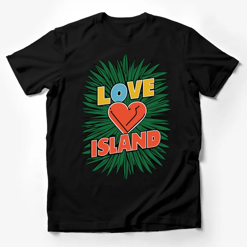 Tropical Love Island Graphic T-Shirt, Heart and Palm Leaves Summer Top, Unisex Casual Tee Male T-Shirt