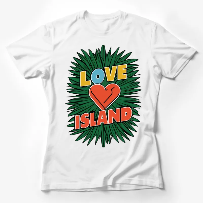 Tropical Love Island Graphic T-Shirt, Heart and Palm Leaves Summer Top, Unisex Casual Tee Female T-Shirt